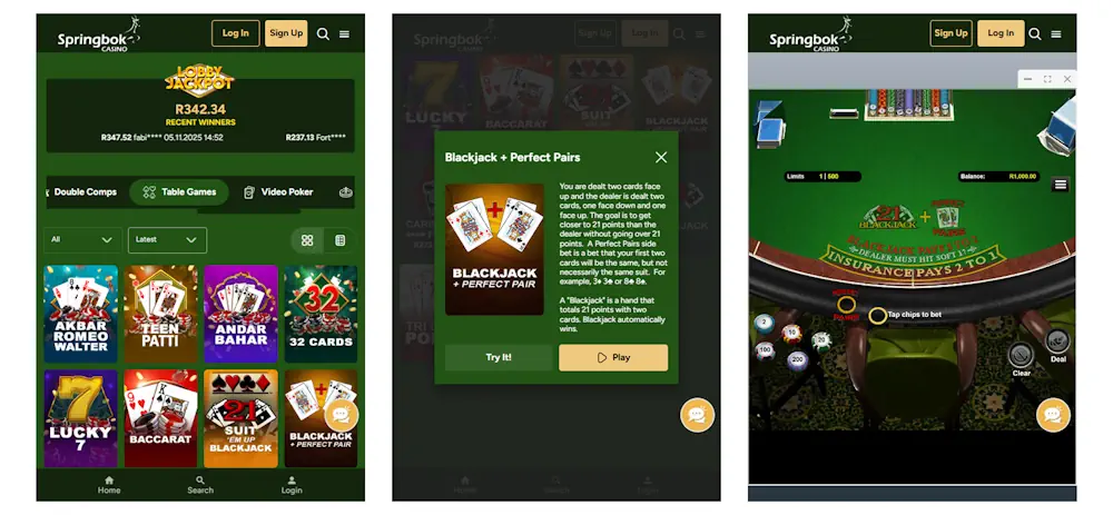 Casino app Springbok Blackjack Mobile Screenshot